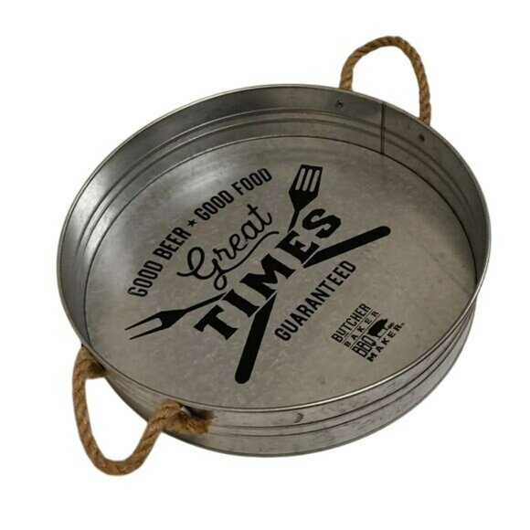 Open Road Brands Butcher Baker BBQ Maker Galvanized Tin Serving Trey NWOT - Picture 8 of 12